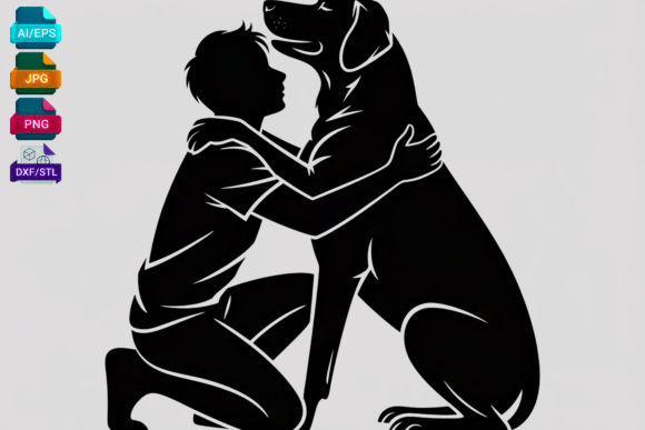 Boy Hugging Dog Silhouette SVG Review